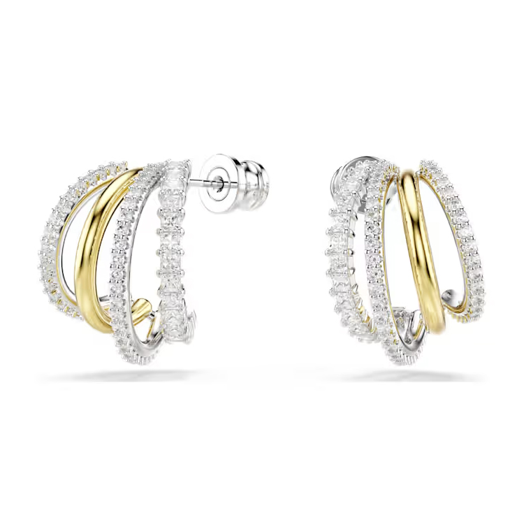 (Women) Swarovski  Silver Mini Hoop Earrings with Quad Ring Design. 5689718