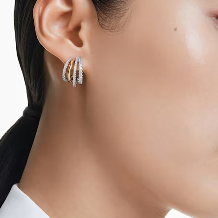 (Women) Swarovski  Silver Mini Hoop Earrings with Quad Ring Design. 5689718 圖 6