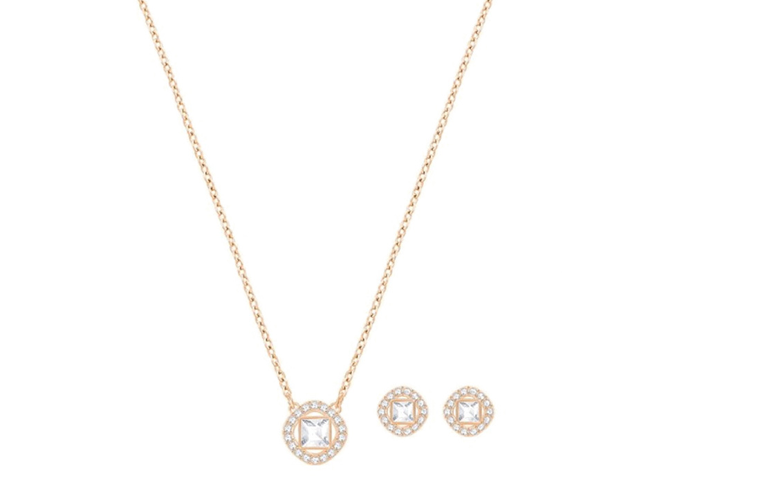 (Women) Swarovski Angelic Square Stud Earrings & Metal Necklace Set for Women 5351306 圖 2