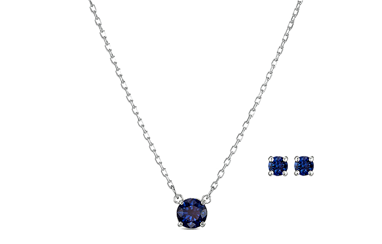 (Women) Swarovski Attract Rhodium-Plated Necklace & Stud Earrings Set - Blue 5536554