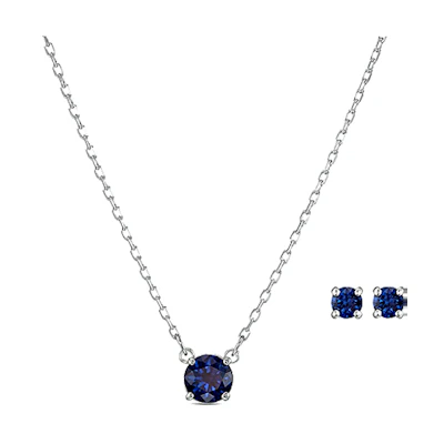 (Women) Swarovski Attract Rhodium-Plated Necklace & Stud Earrings Set - Blue 5536554