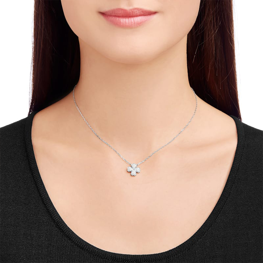 (Women) Swarovski Banjo Four-Leaf Clover Rhodium-Plated Necklace for Women - Silver White 5076856 圖 4