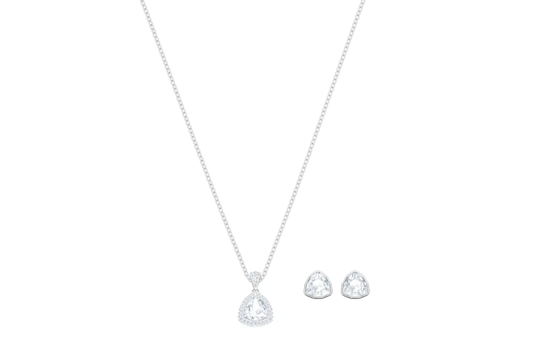 (Women) Swarovski Begin Triangle Earrings & Necklace Set Women’s Silver 5528938
