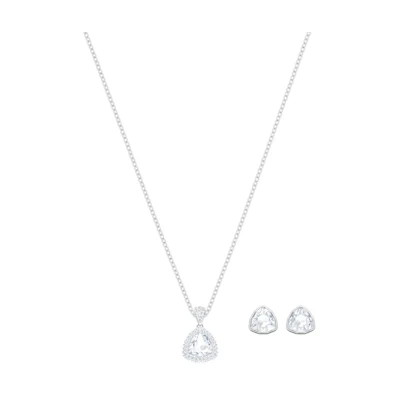 (Women) Swarovski Begin Triangle Earrings & Necklace Set Women’s Silver 5528938