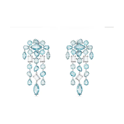 (Women) Swarovski Blue Crystal Earrings for Women with Mixed-Cut and Platinum Plating. 5666015