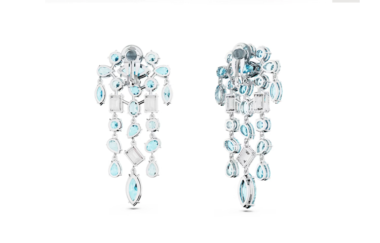 (Women) Swarovski Blue Crystal Earrings for Women with Mixed-Cut and Platinum Plating. 5666015 圖 5