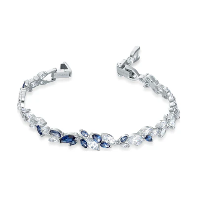 (Women) Swarovski Blue Leaf Silver Crystal Bracelet for Women. 5536548