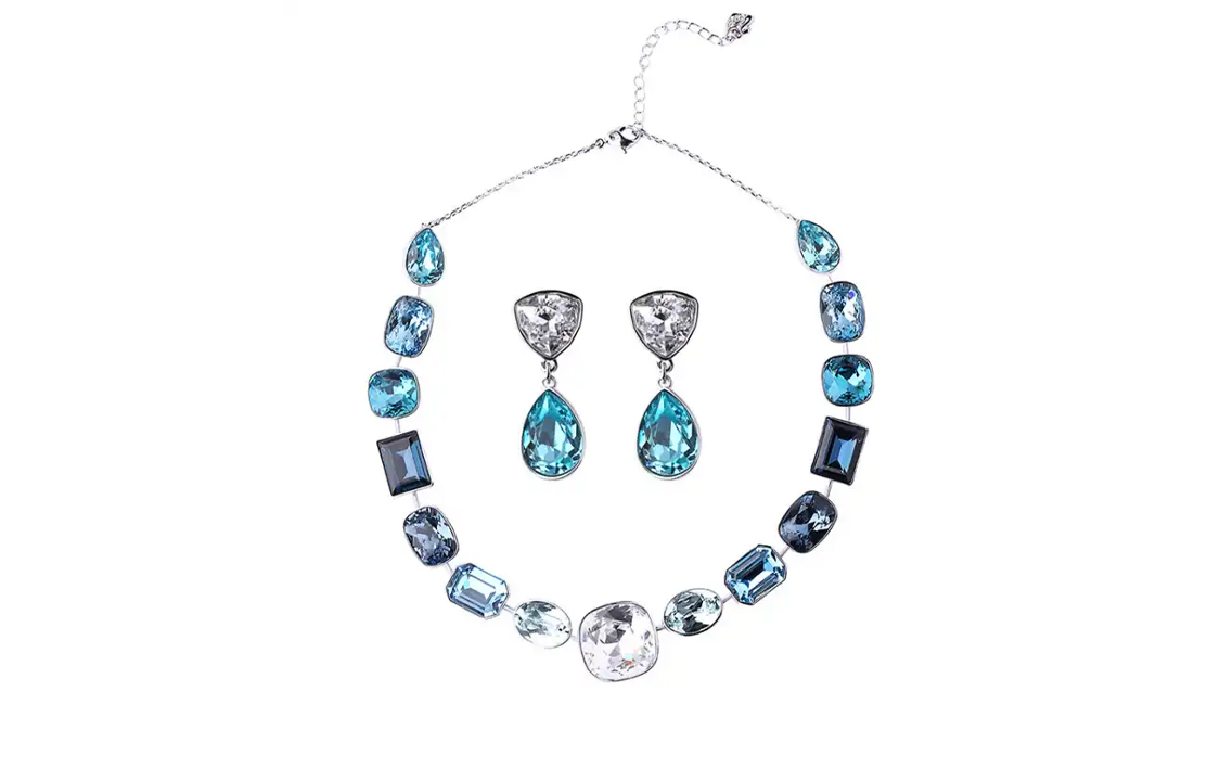 (Women) Swarovski Blue Necklace and Earrings Set for Women 5195426 圖 2