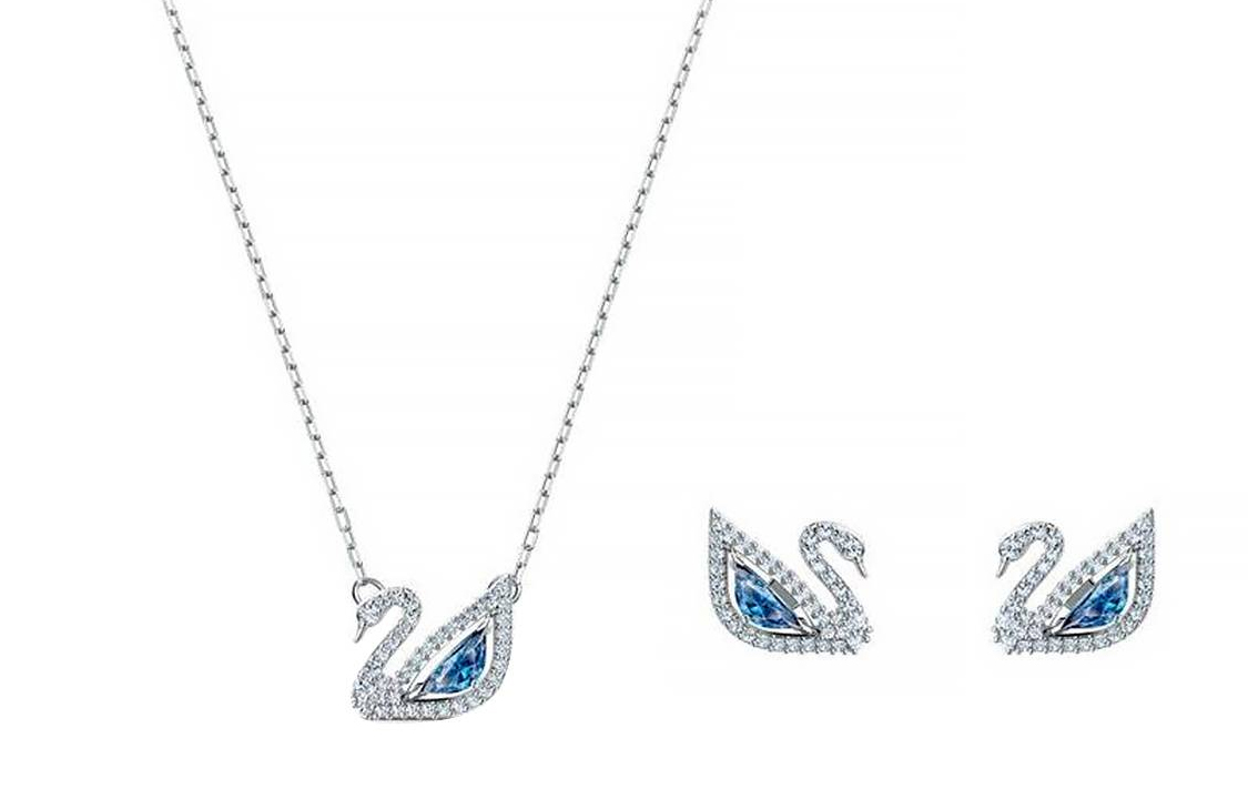 (Women) Swarovski Blue Swan Crystal Necklace & Earrings Set for Women. 5521471