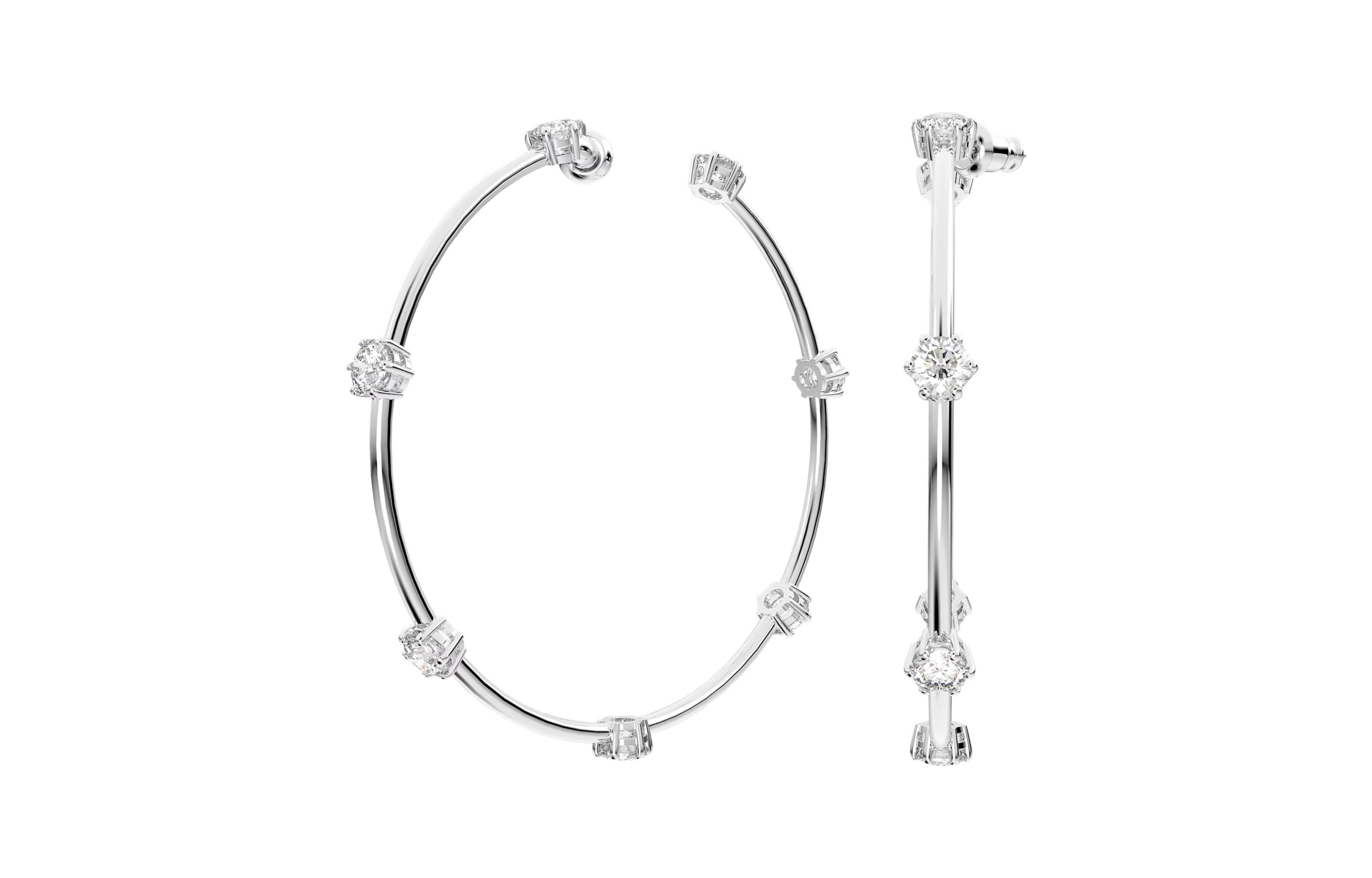 (Women) Swarovski Constella Hoop Earrings Rhodium-Plated Round Cut Silver for Women 5638698