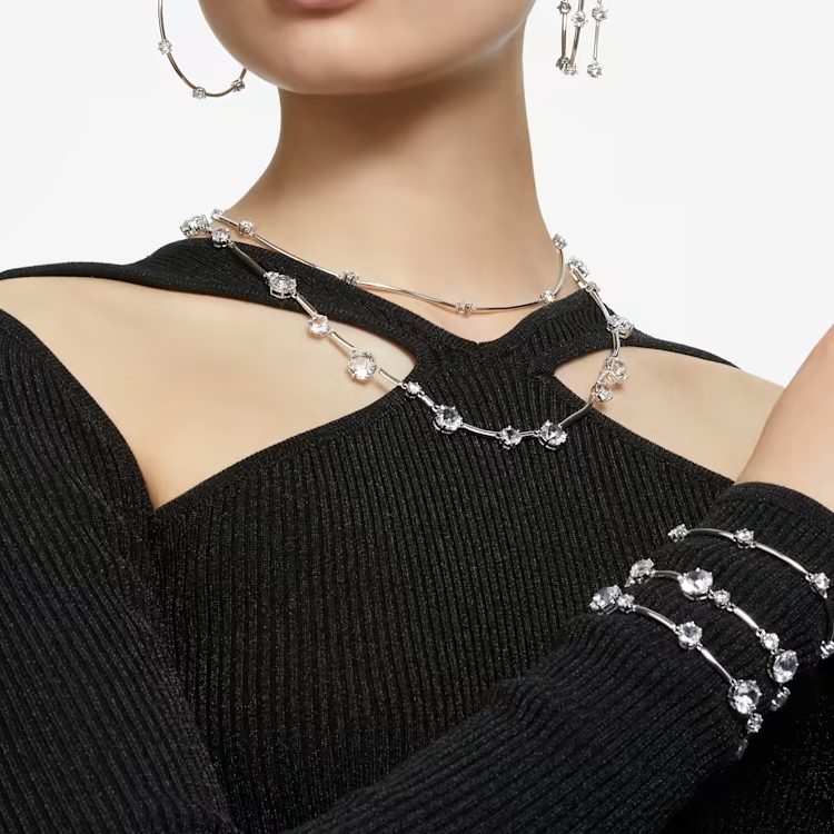 (Women) Swarovski Constella Round Cubic Zirconia Rhodium-Plated Necklace Silver . 5638699 圖 4