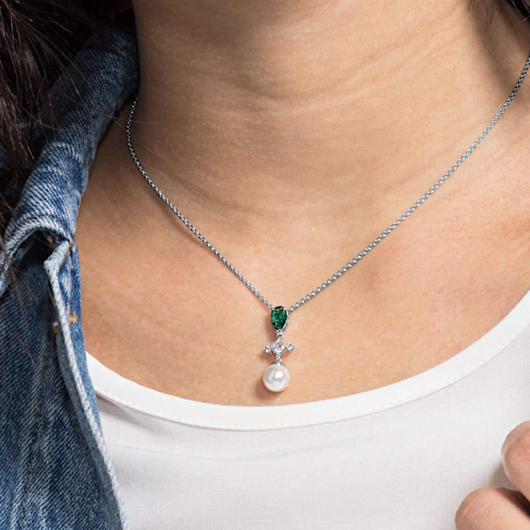 (Women) Swarovski Cross Pearl Series Green Crystal Necklace for Women. 5493103 圖 4