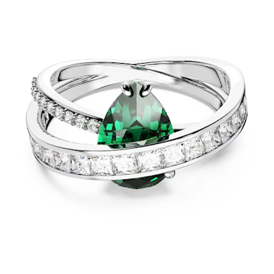 (Women) Swarovski Curved Ring Women’s Green Crystal Platinum-Plated Zircon Ring. 5665362