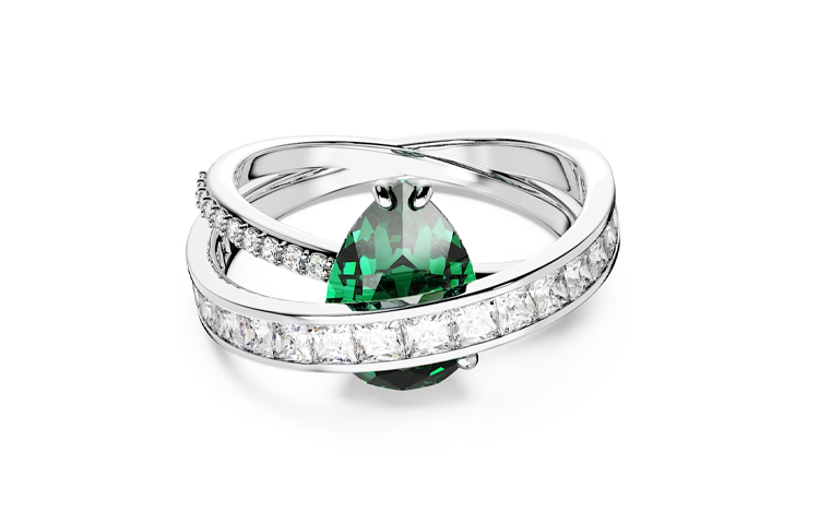 Order (W) Anillo Curvo Swarovski Mujer Cristal Verde Zirconia Chapado en Platino. 5665362