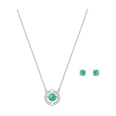 (Women) Swarovski Dancing Heart Green Jewelry Set - Necklace & Earrings for Women. 5516965