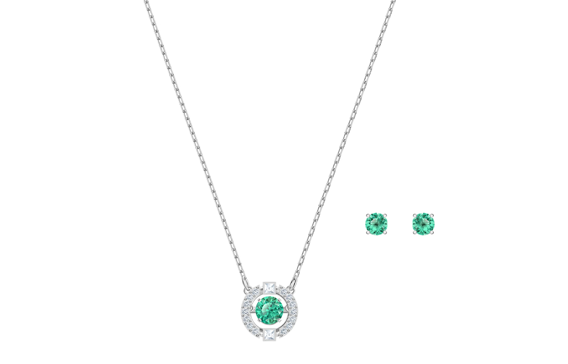 (Women) Swarovski Dancing Heart Green Jewelry Set - Necklace & Earrings for Women. 5516965 圖 2