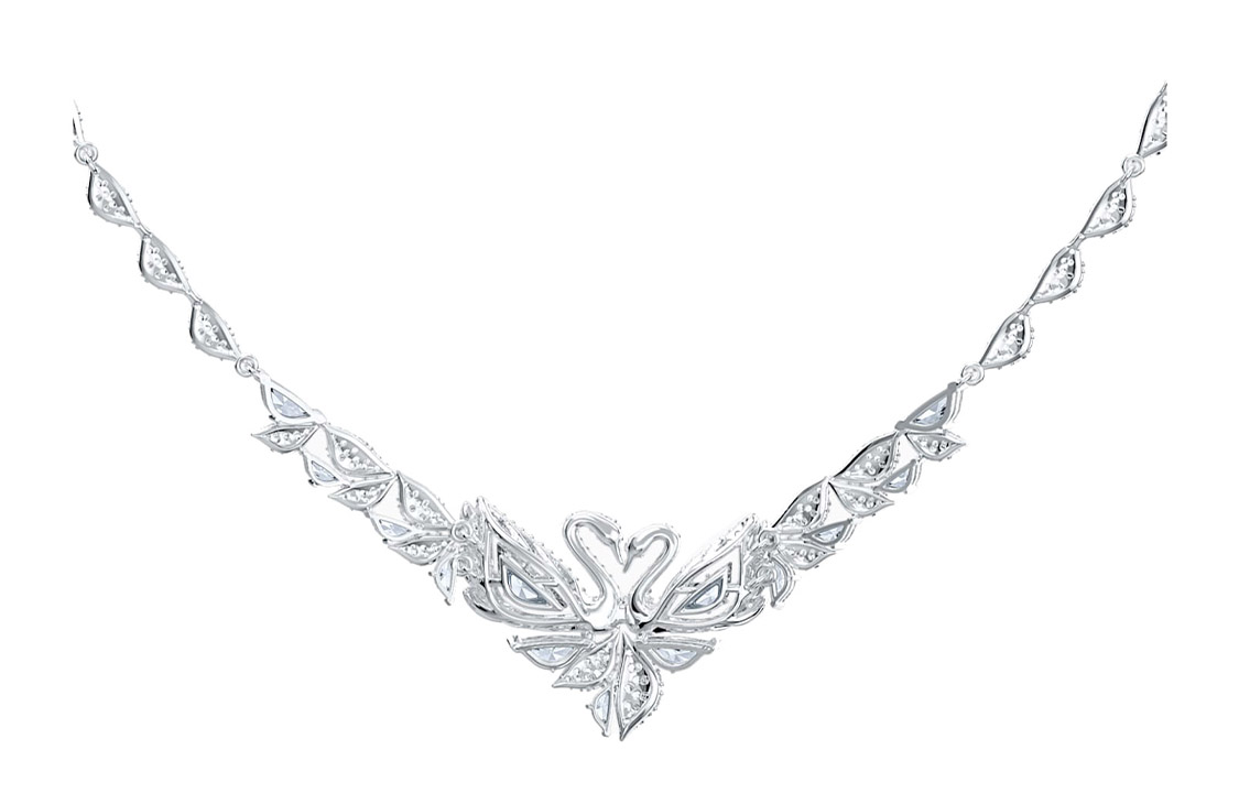 (Women) Swarovski Dancing Swan Crystal Necklace Platinum Double Swan Luxury for Women. 5536766
