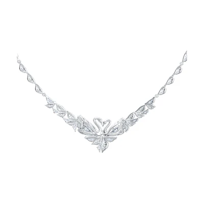 (Women) Swarovski Dancing Swan Crystal Necklace Platinum Double Swan Luxury for Women. 5536766