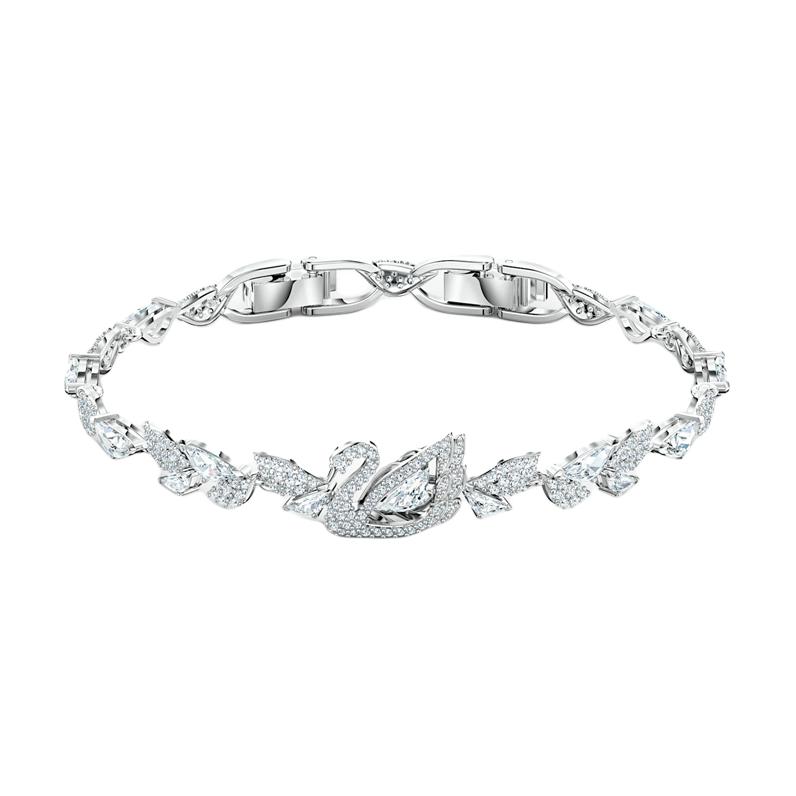 (Women) Swarovski Dancing Swan Rhodium-Plated  Bracelet - White. 5536767