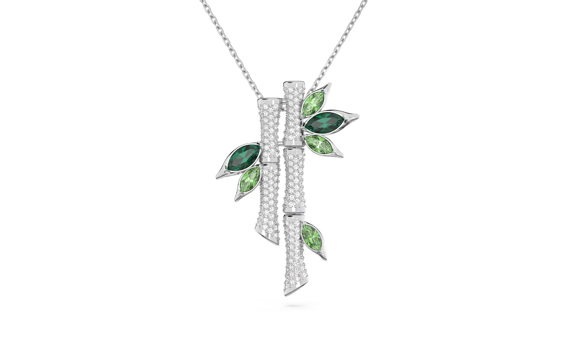(Women) Swarovski Dellium Bamboo Design Rhodium-Plated Silver Necklace for Women. 5645369 圖 3