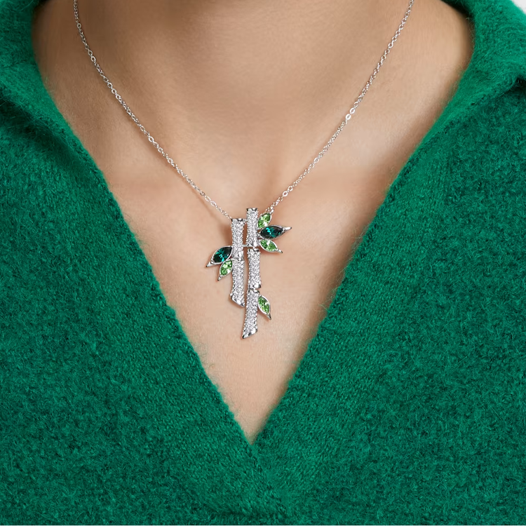 (Women) Swarovski Dellium Bamboo Design Rhodium-Plated Silver Necklace for Women. 5645369 圖 4