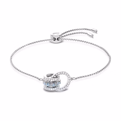 (Women) Swarovski Double Circle Bracelet Blue/Platinum-Plated Rhodium Bracelet. 5537123