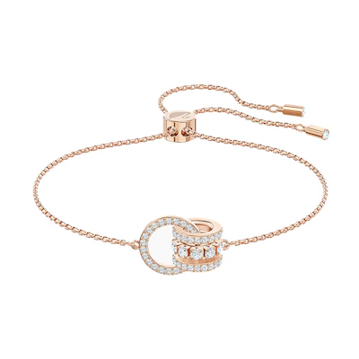 (Women) Swarovski Double Ring Bracelet Rose Gold Crystal Women’s Jewelry. 5501092