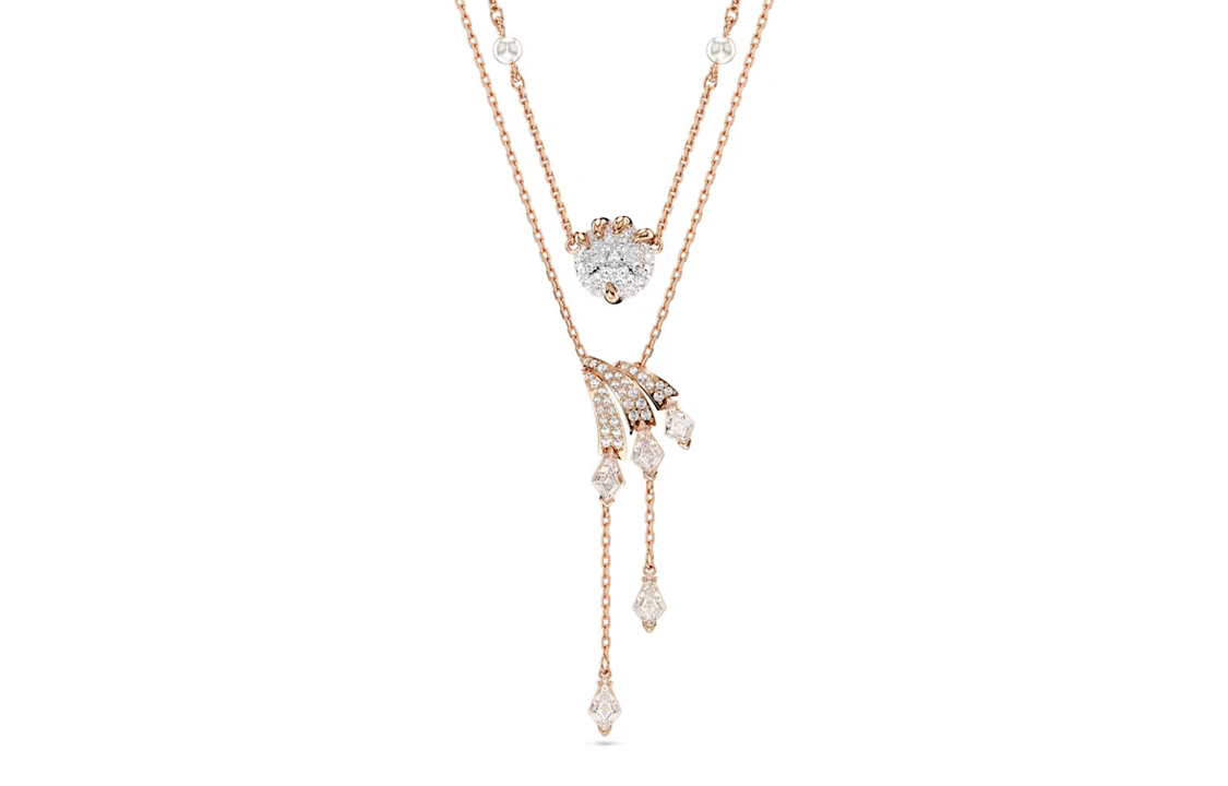 (Women) Swarovski Dragon & Phoenix Rose Gold Necklace with Cubic Zirconia & Pearl. 5675817