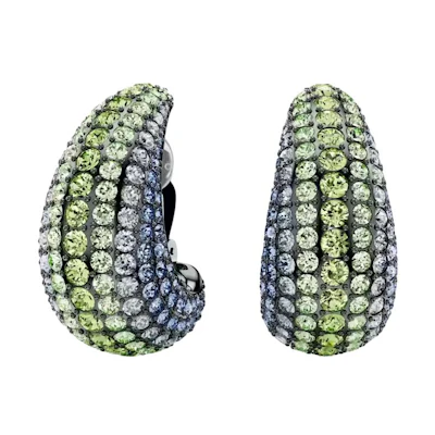 (Women) Swarovski Drop-Shaped Pave Crystal Rhodium-Plated Earrings for Women Blue-Green 5692111