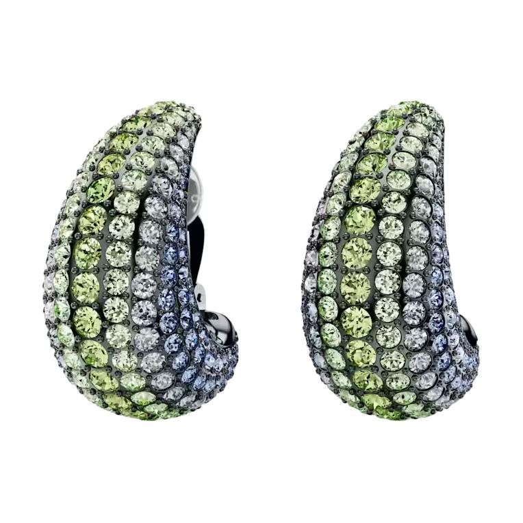 (Women) Swarovski Drop-Shaped Pave Crystal Rhodium-Plated Earrings for Women Blue-Green 5692111 圖 5