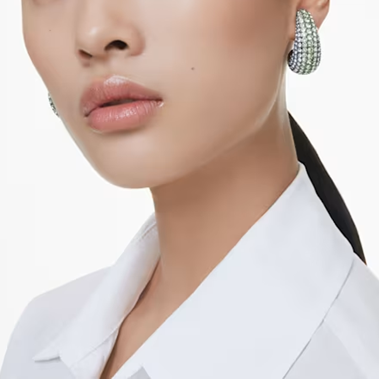 (Women) Swarovski Drop-Shaped Pave Crystal Rhodium-Plated Earrings for Women Blue-Green 5692111 圖 6