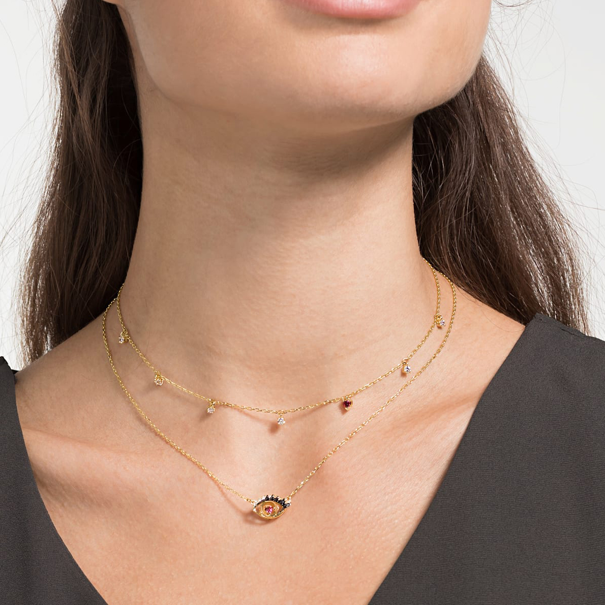 Sizing (W) 施华洛世奇女性双层恶魔之眼项链 5483979