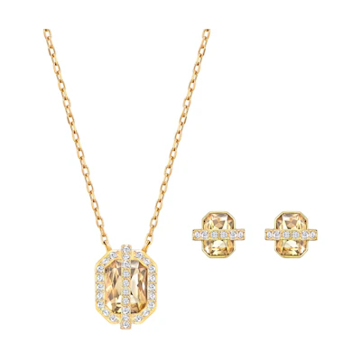 (Women) Swarovski Favor Gold Geometric Square Earrings and Necklace Set for Women. 5528953