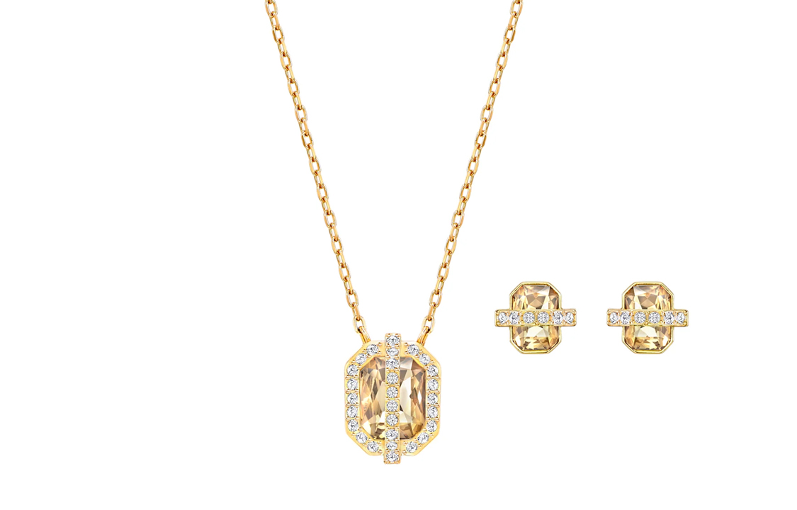 (Women) Swarovski Favor Gold Geometric Square Earrings and Necklace Set for Women. 5528953 圖 2