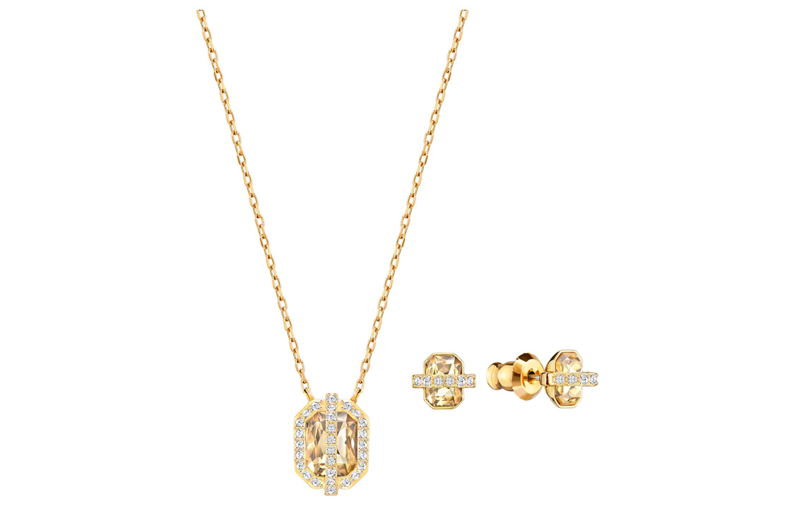 (Women) Swarovski Favor Gold Geometric Square Earrings and Necklace Set for Women. 5528953 圖 3