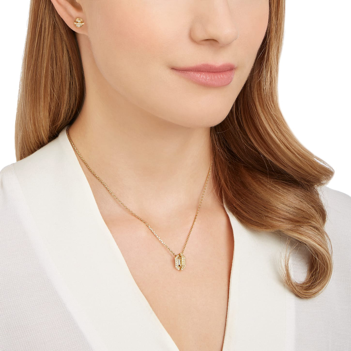 (Women) Swarovski Favor Gold Geometric Square Earrings and Necklace Set for Women. 5528953 圖 5