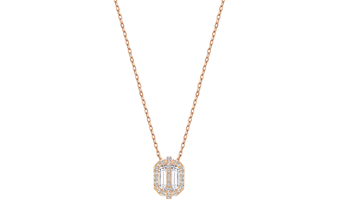 (Women) Swarovski Favor Octagon Pendant Rose Gold  Crystal Necklace. 5226274