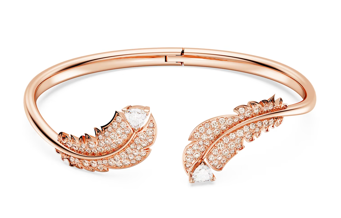 (Women) Swarovski Feather Rose Gold Plated  Bracelet - Rose Gold. 5663477