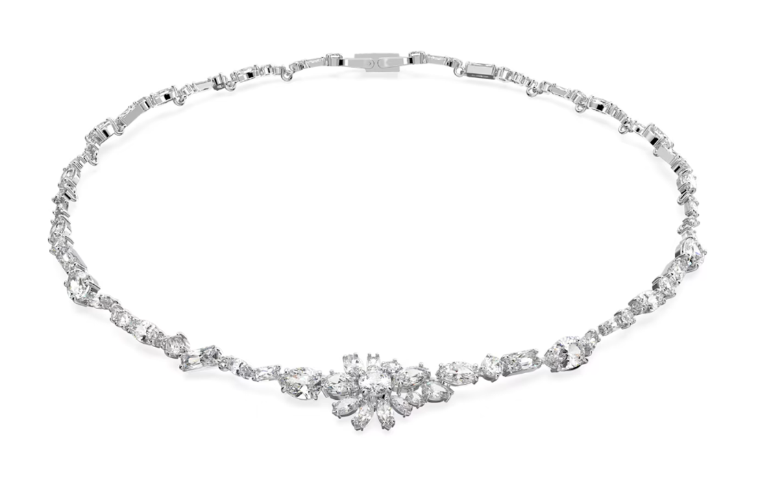 (Women) Swarovski Floral Mixed-Cut Necklace for Women - White. 5644666