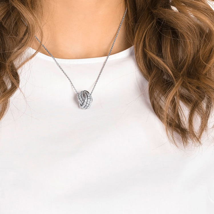 (Women) Swarovski Further Double Circle White Gold-Tone Pendant Necklace - Silver White. 5409696 圖 4