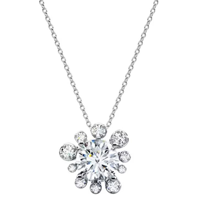 (Women) Swarovski Galaxy Snowflake Crystal Pendant Rhodium 18K White Gold Necklace Silver. 5688868