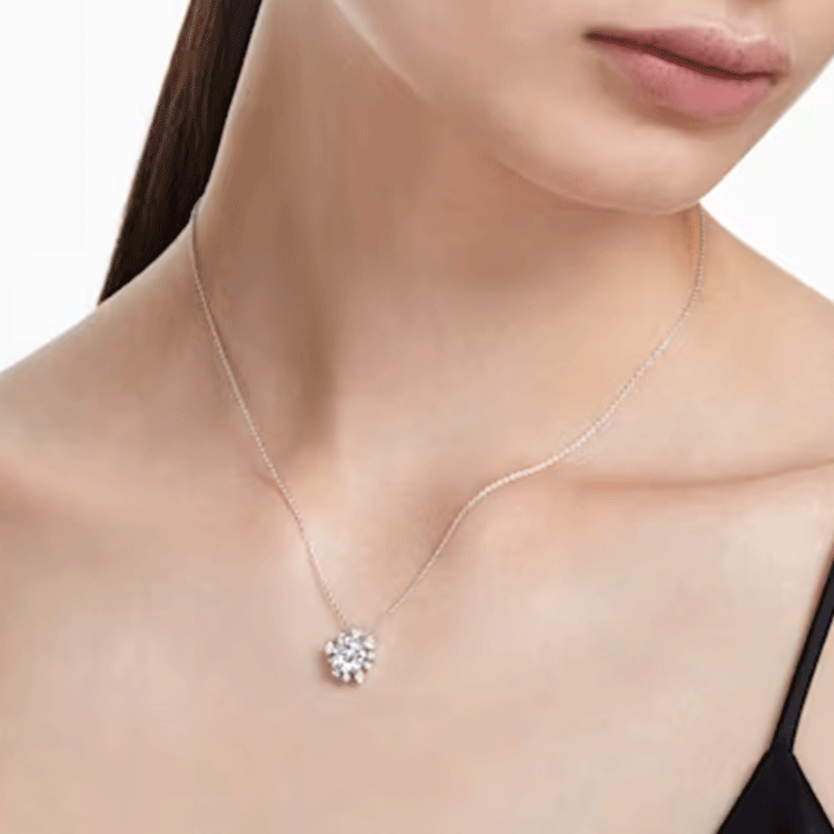(Women) Swarovski Galaxy Snowflake Crystal Pendant Rhodium 18K White Gold Necklace Silver. 5688868 圖 5