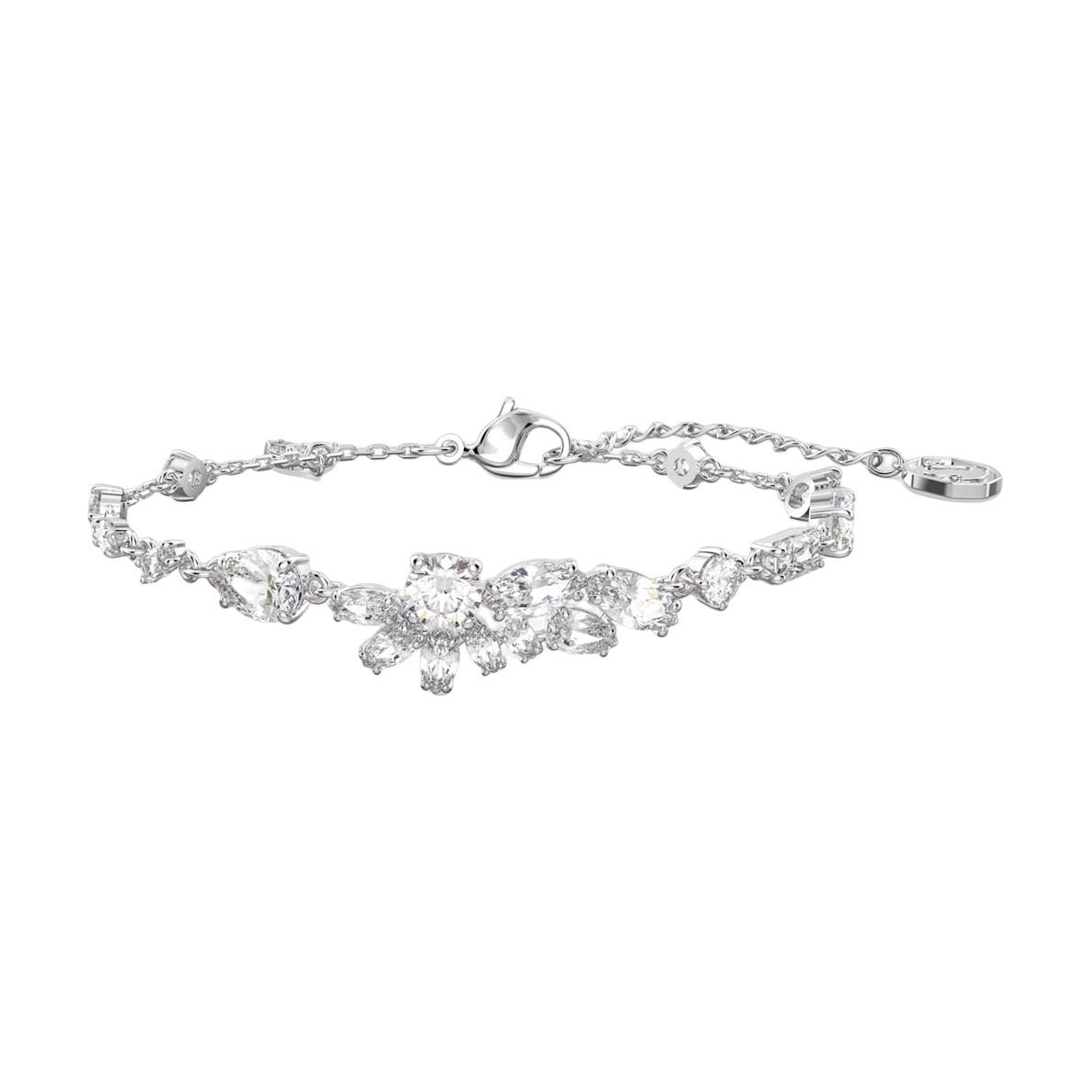 (Women) Swarovski Gema Asymmetric Floral Rhodium-Plated White Bracelet for Women. 5644687