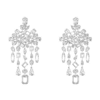 (Women) Swarovski Gema Mixed Cut Clip Earrings Silver Women. 5639329