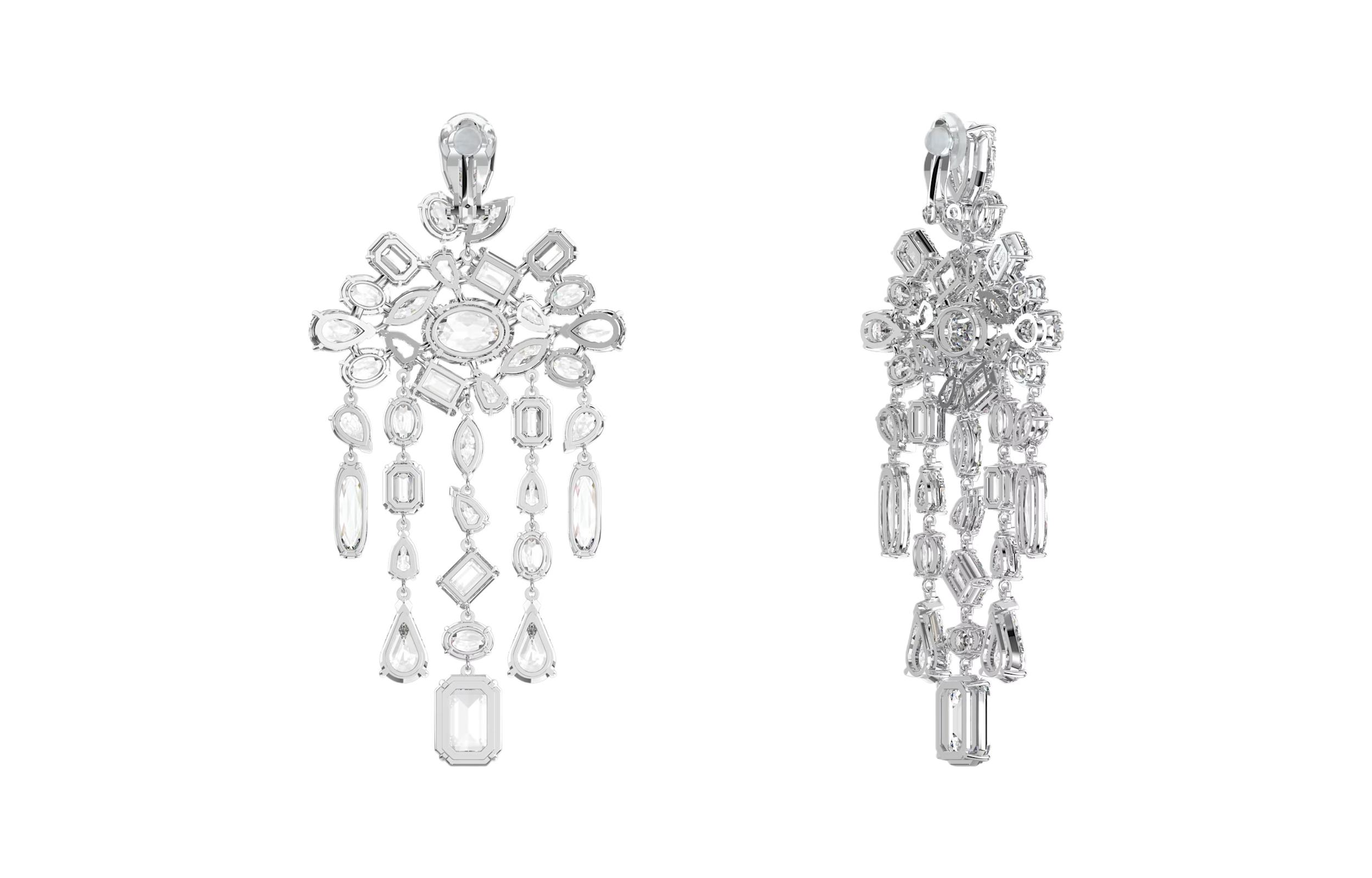 (Women) Swarovski Gema Mixed Cut Clip Earrings Silver Women. 5639329 圖 4