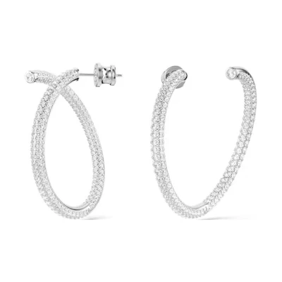 (Women) Swarovski Geometric Silver Earrings with Crystal and Rhodium Plating for Women. 5695939