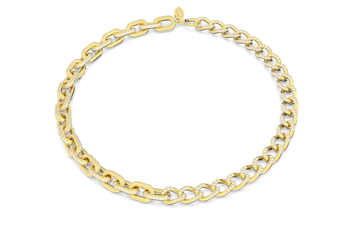 (Women) Swarovski Gold Crystal Necklace for Women - Mixed Link Design. 5655436