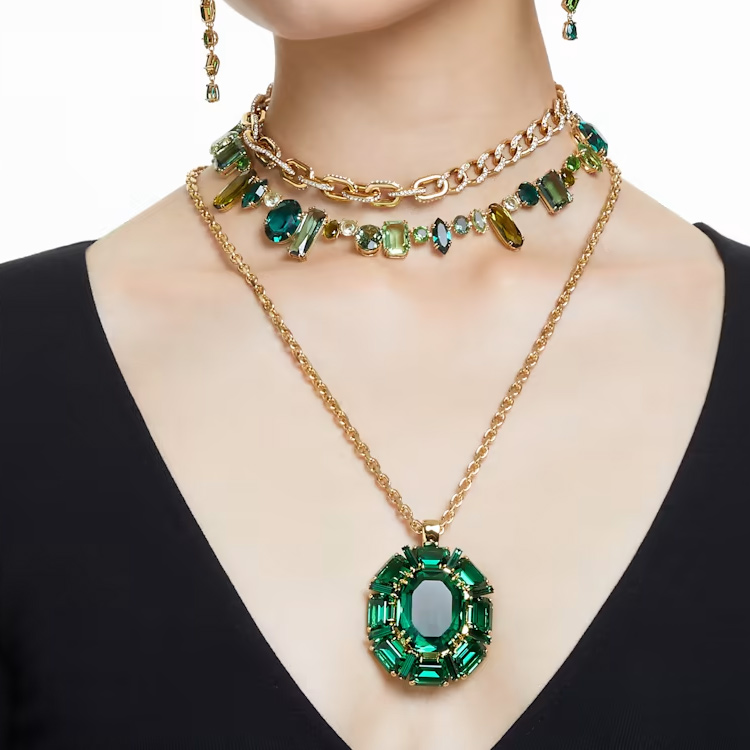 Purchase (W) 施华洛世奇金色水晶项链女士款 - 混合链条设计。 5655436