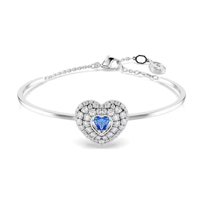 (Women) Swarovski Heart Design Rhodium-Plated Bracelet for Women - Blue. 5680393
