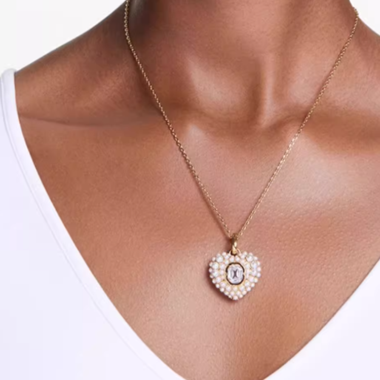(Women) Swarovski Heart Pendant Necklace Gold Crystal Pearl for Women. 5680399 圖 4